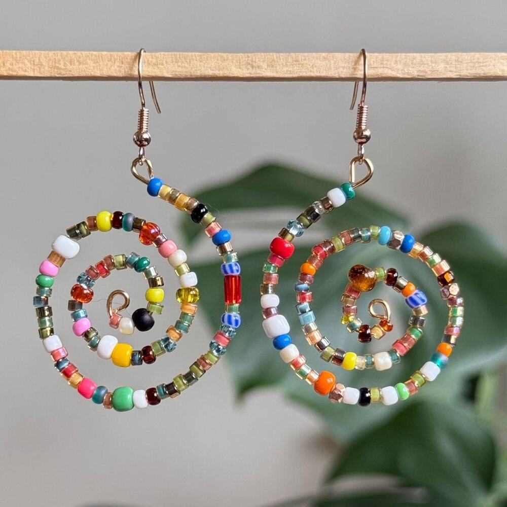 Handmade beaded spiral earrings